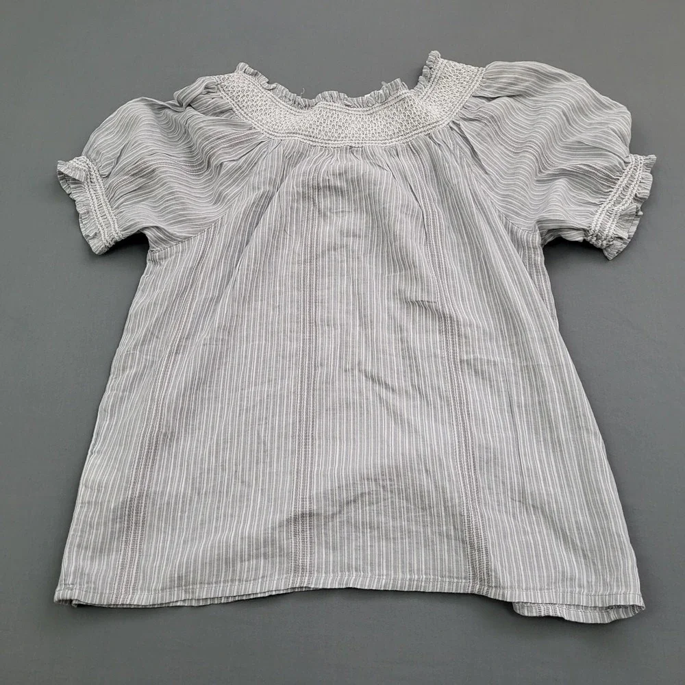Old Navy Womens XS Gray White Striped Smocked Puff Sleeve‎ Peasant Top